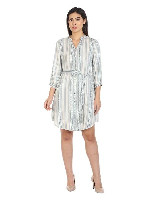 mustard grey striped shirt dress