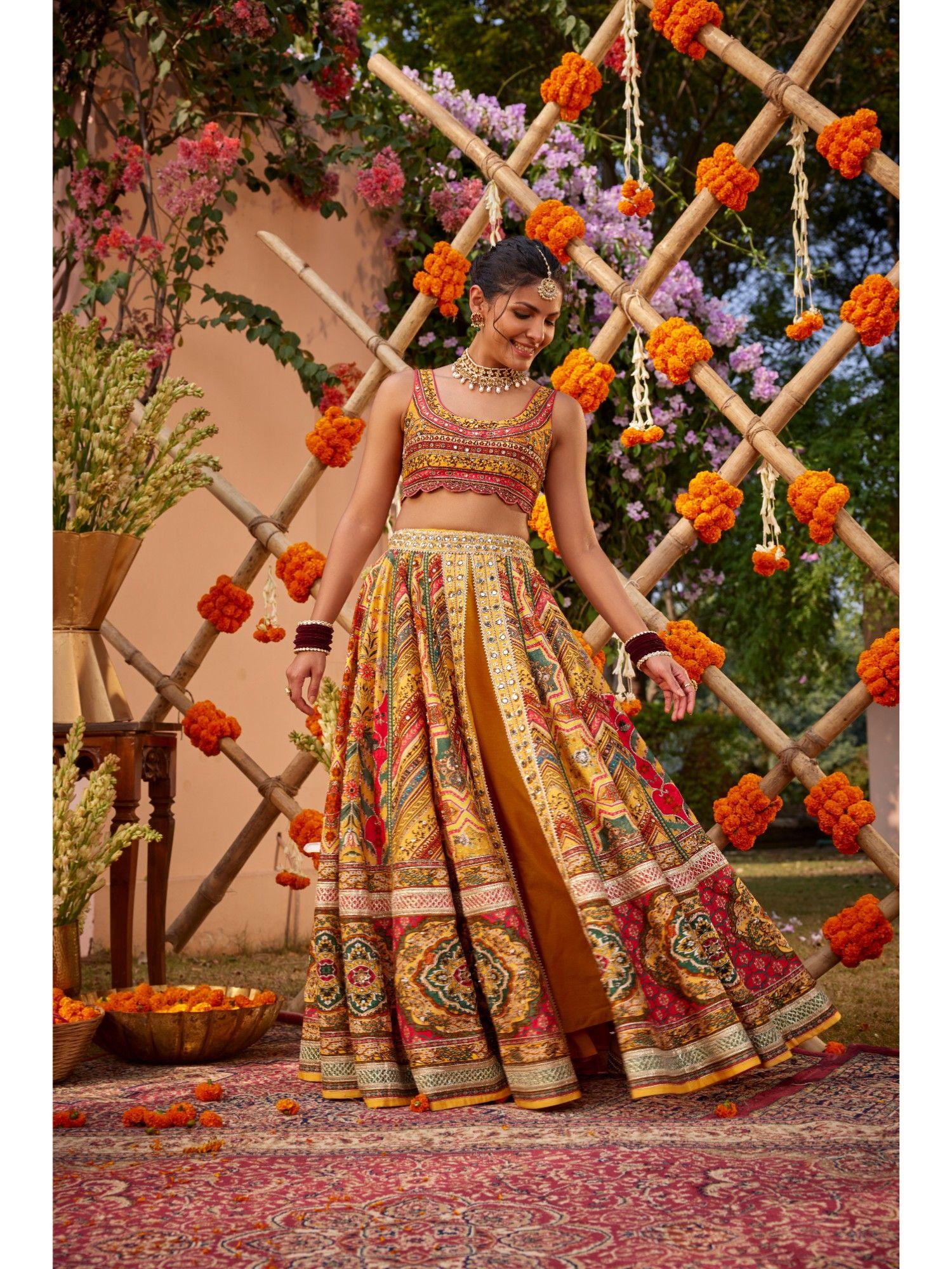 mustard gulnar lehenga with blouse (set of 2)