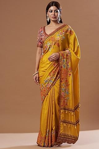 mustard habutai silk saree set