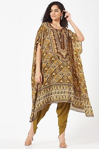 mustard hand embroidered high-low cape set