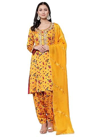 mustard hand embroidered kurta set