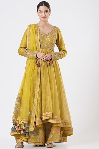 mustard handloom chanderi anarkali set