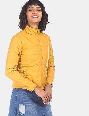 mustard high neck quilted jacket