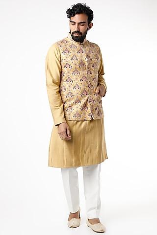 mustard ikat printed nehru jacket