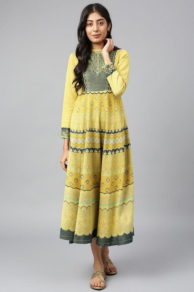 mustard jacquard dress