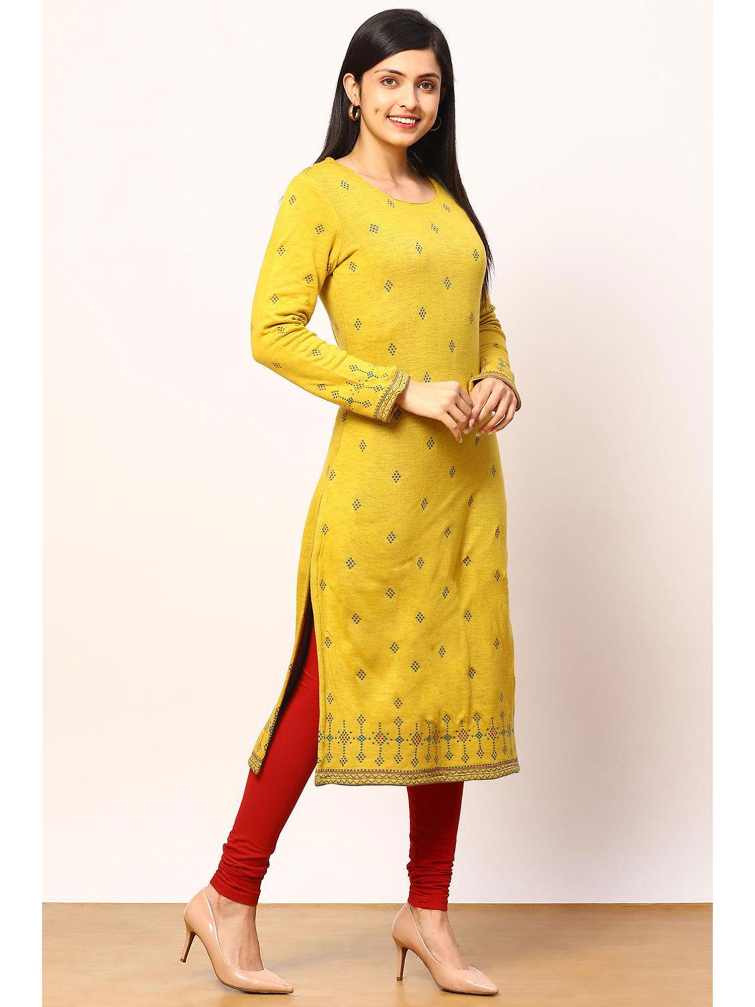 mustard jacquard straight kurta