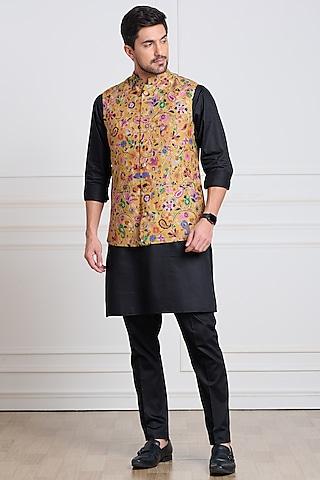 mustard kalamkari embroidered bundi jacket