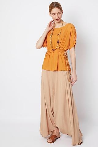 mustard kimono with dhoti pants & necklace