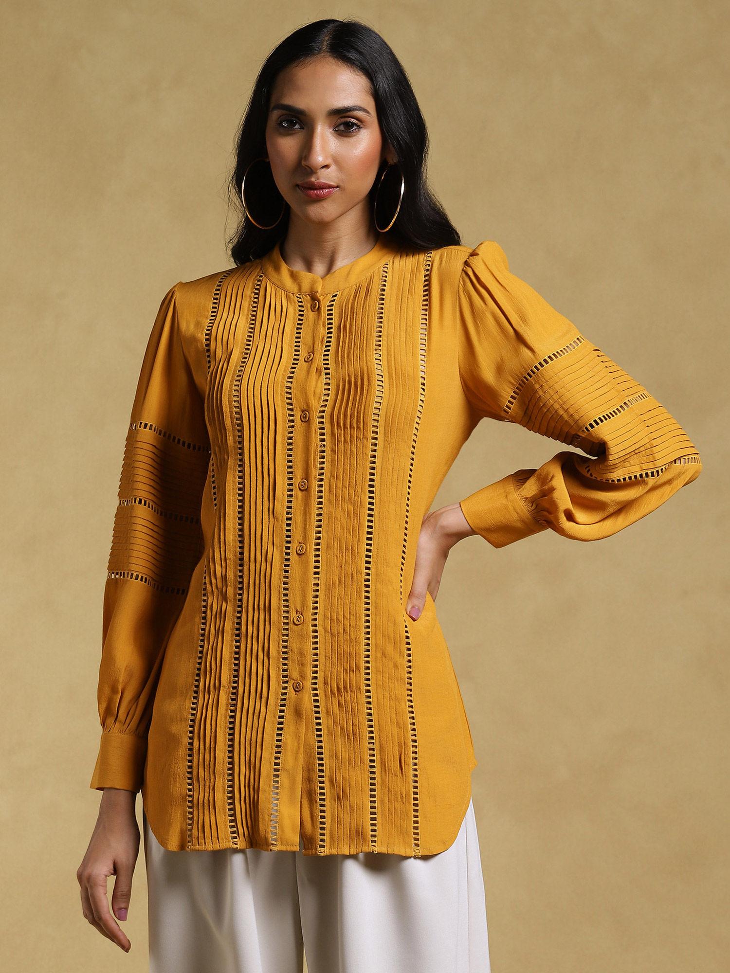 mustard lace-insert kurti