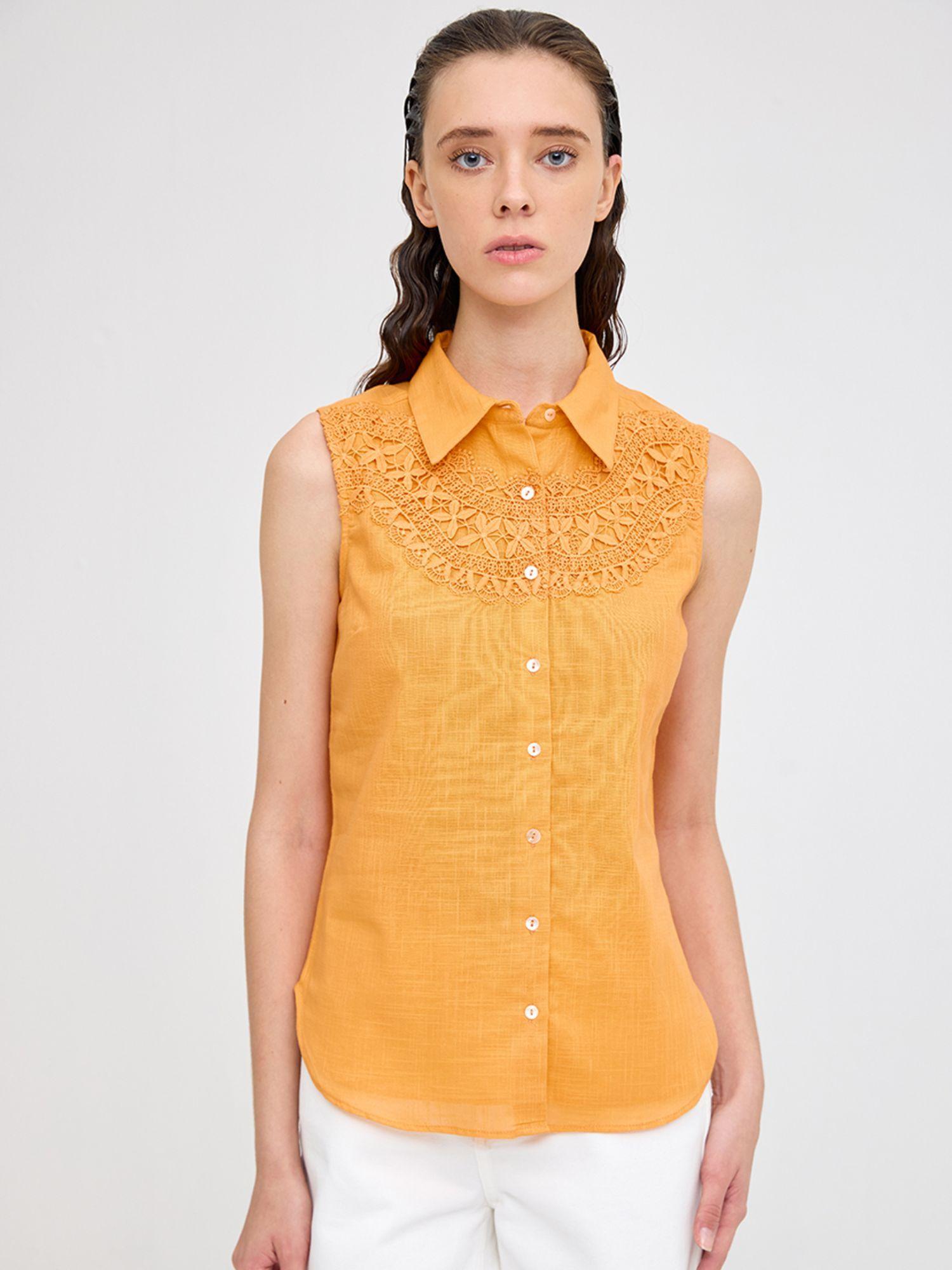 mustard lace sleeveless shirt