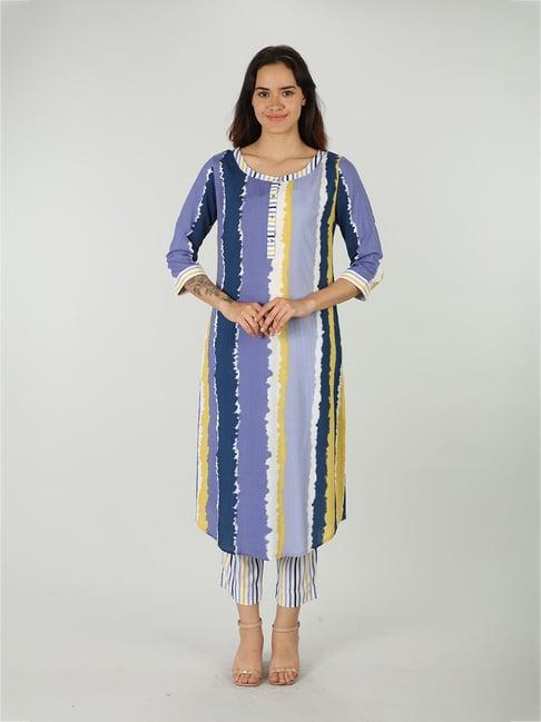 mustard lavender rayon striped kurta