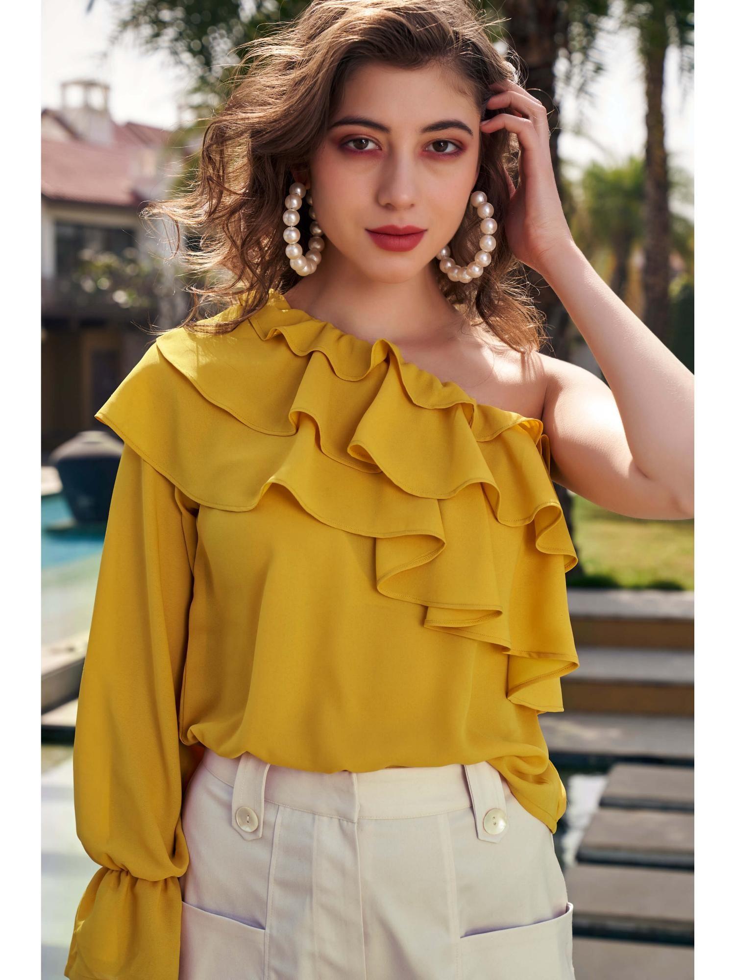 mustard layered one shoulder top