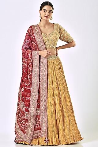 mustard lehenga set with embroidery