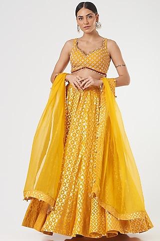 mustard lehenga set with embroidery