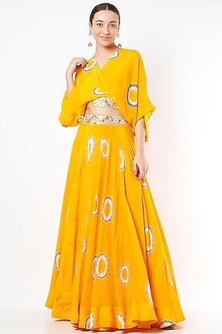 mustard lehenga set with polkas