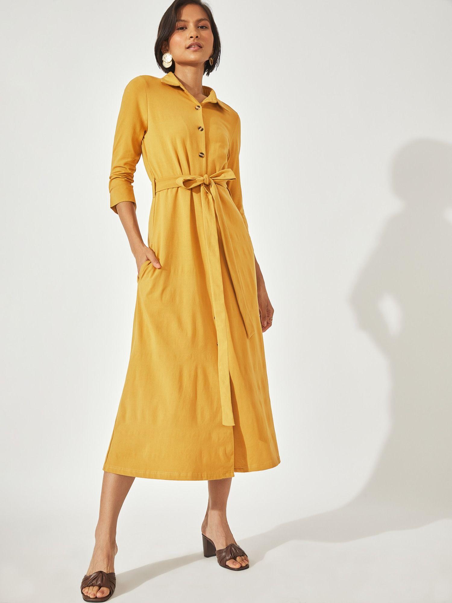 mustard longline shirt dress