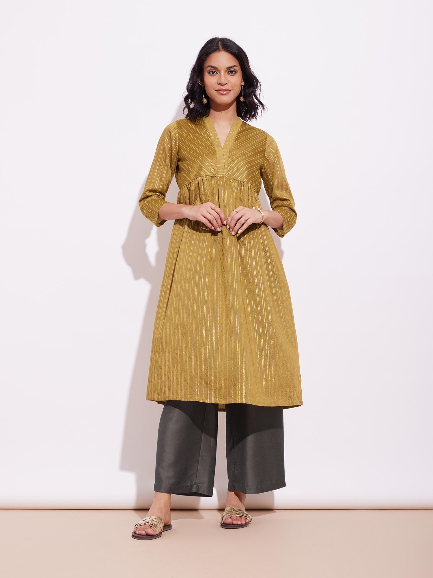 mustard lurex gold striped kurta