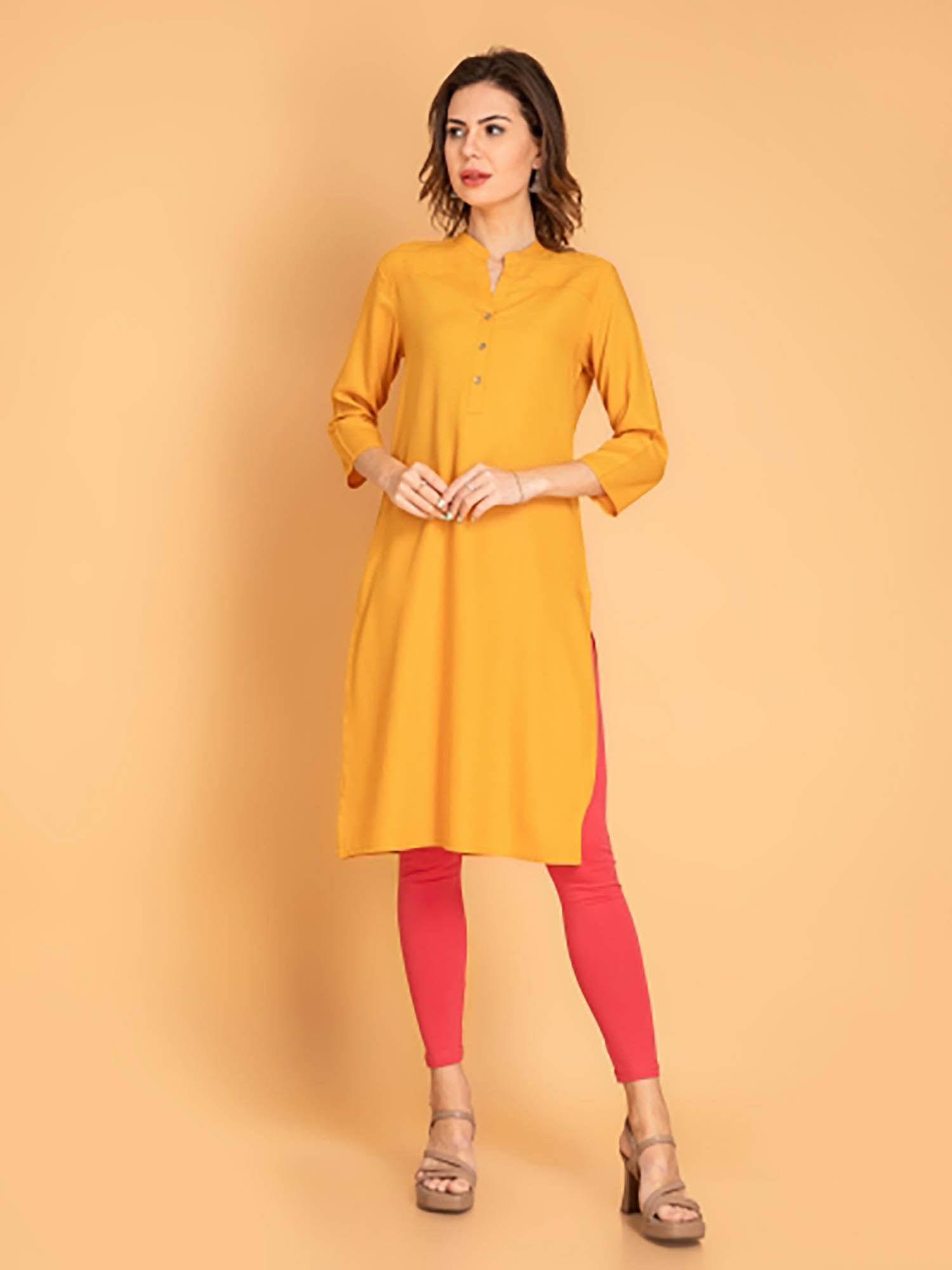 mustard mandarin neck kurta