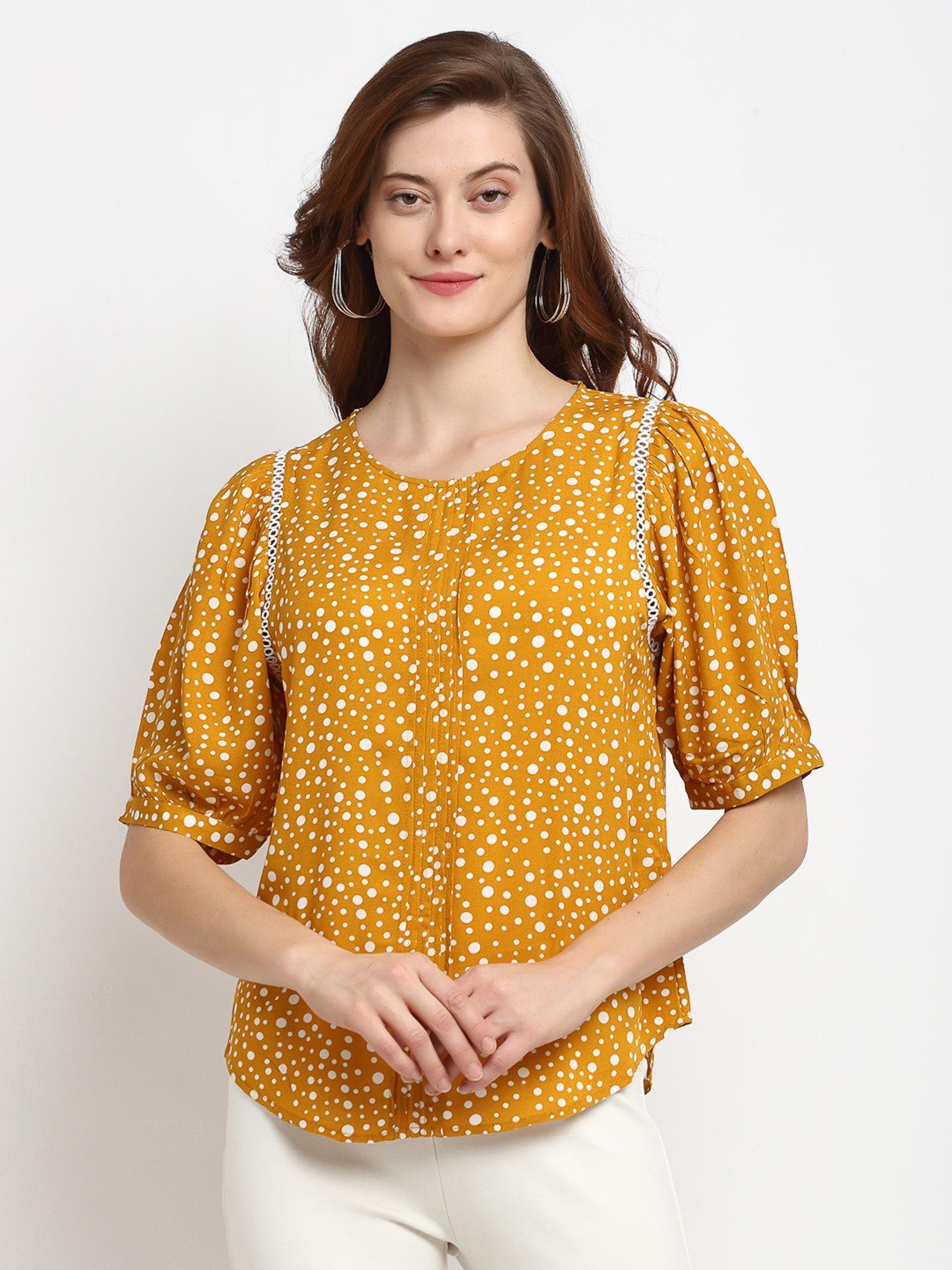 mustard medium length round neck rayon tunic