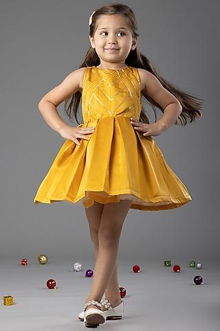 mustard milano satin dress for girls