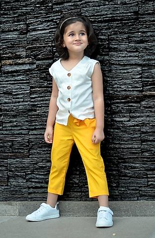 mustard modal pant set for girls