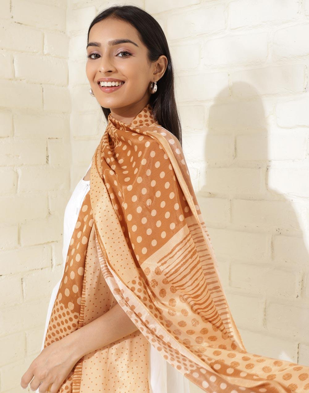 mustard modal printed stole