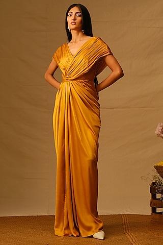 mustard modal satin draped gown