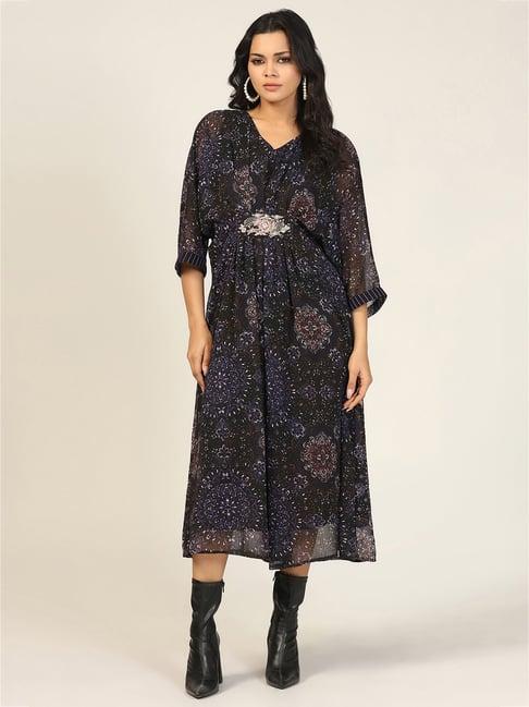 mustard multicolor chiffon printed kaftan dress