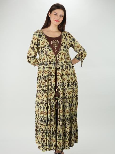 mustard multicolor embroidered maxi dress