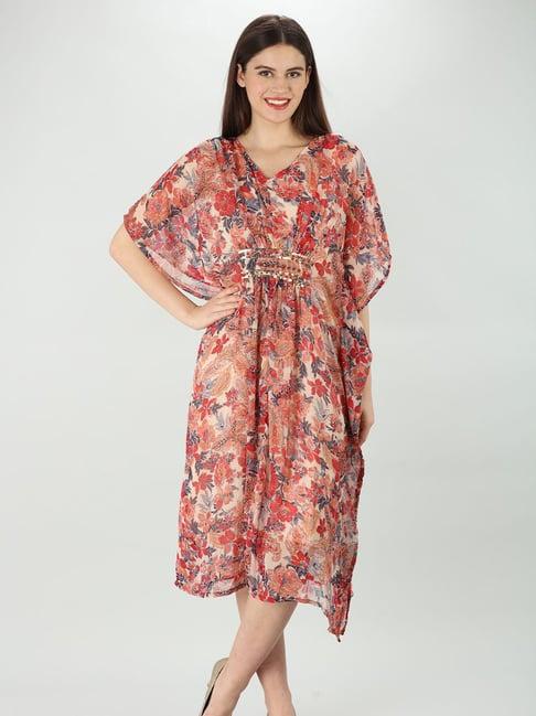 mustard multicolor floral print kaftan dress