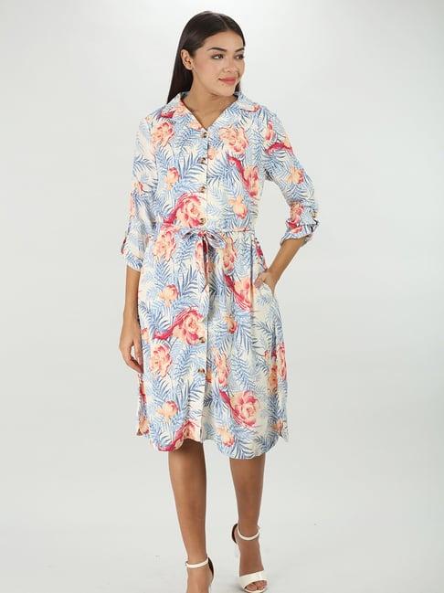 mustard multicolor floral print shirt dress