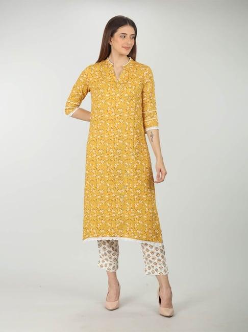 mustard mustard rayon floral print kurti