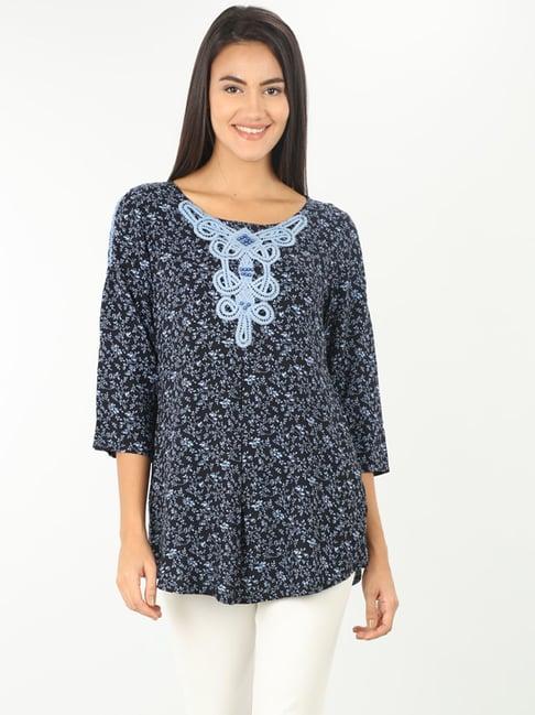 mustard navy embroidered top