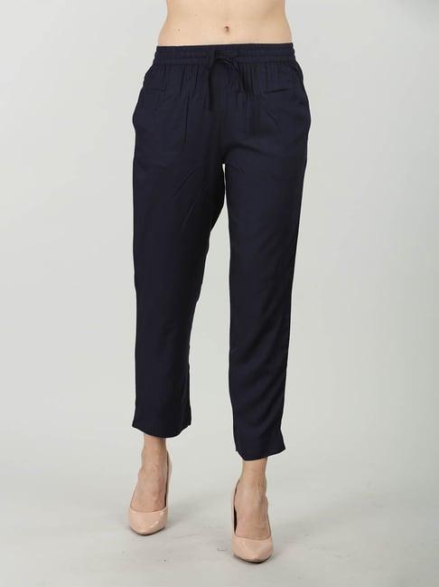 mustard navy rayon regular fit pants