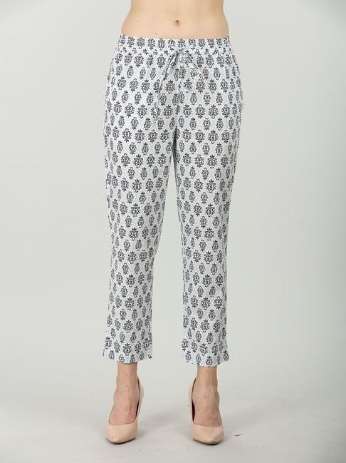 mustard off white cotton printed pants