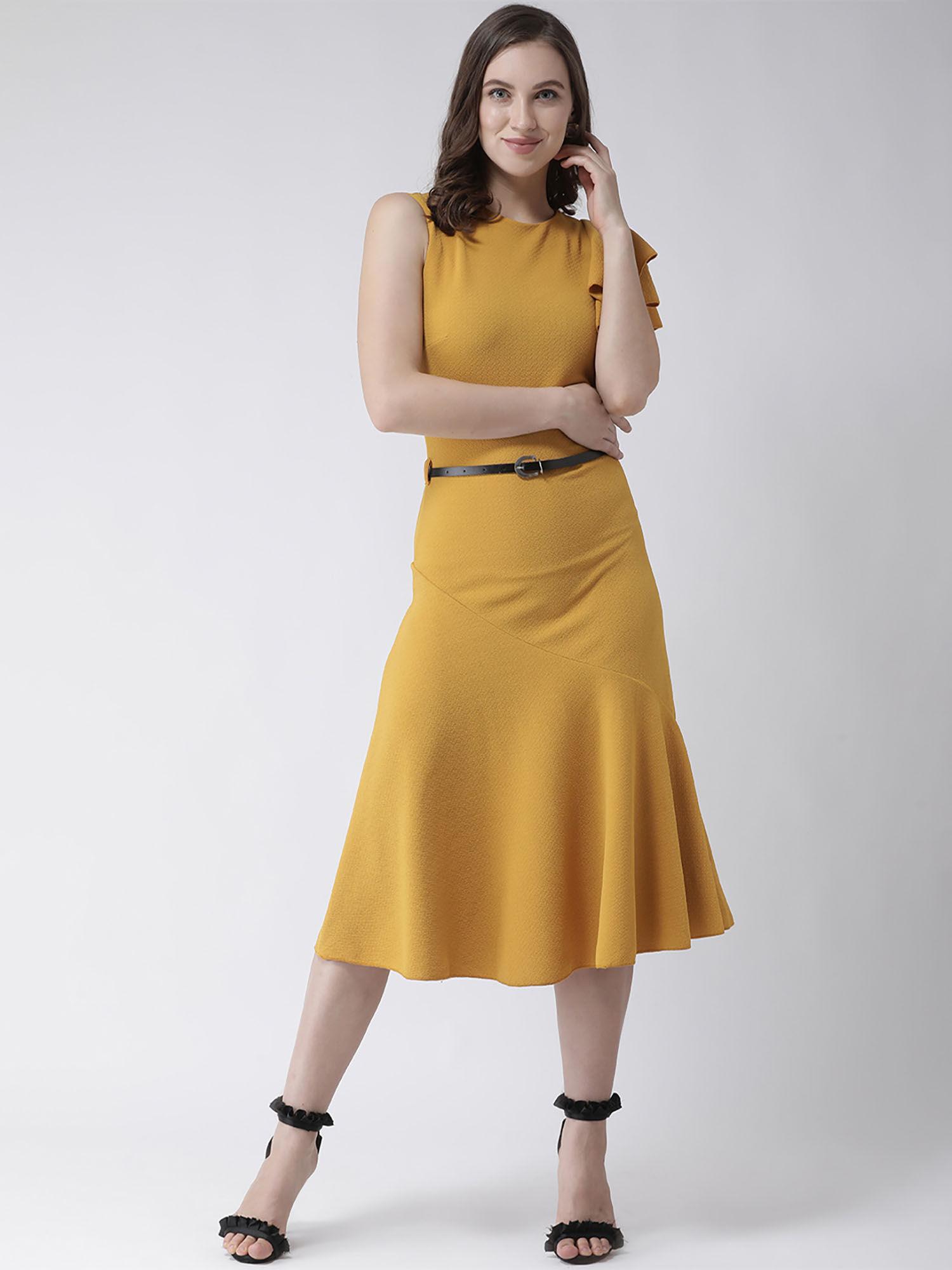 mustard one shoulder frill dress (set of 2)