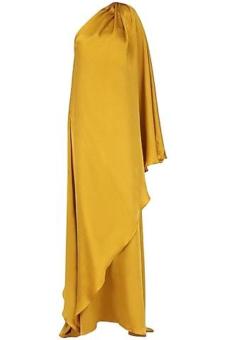 mustard one shoulder maxi dress