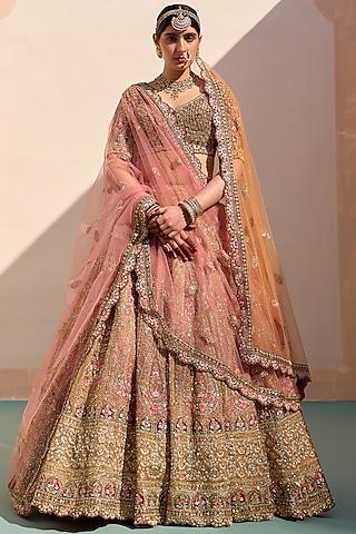 mustard organza applique embroidered lehenga set