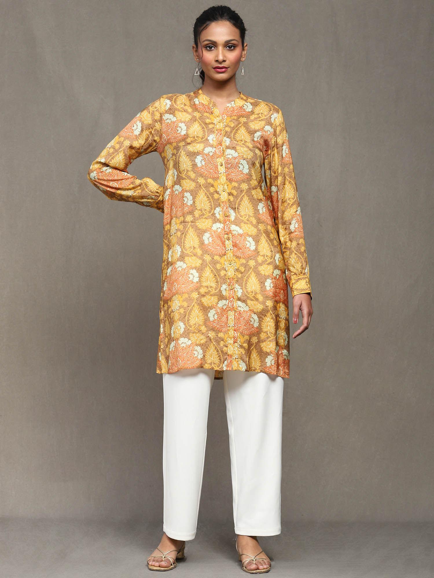 mustard paisley print kurti