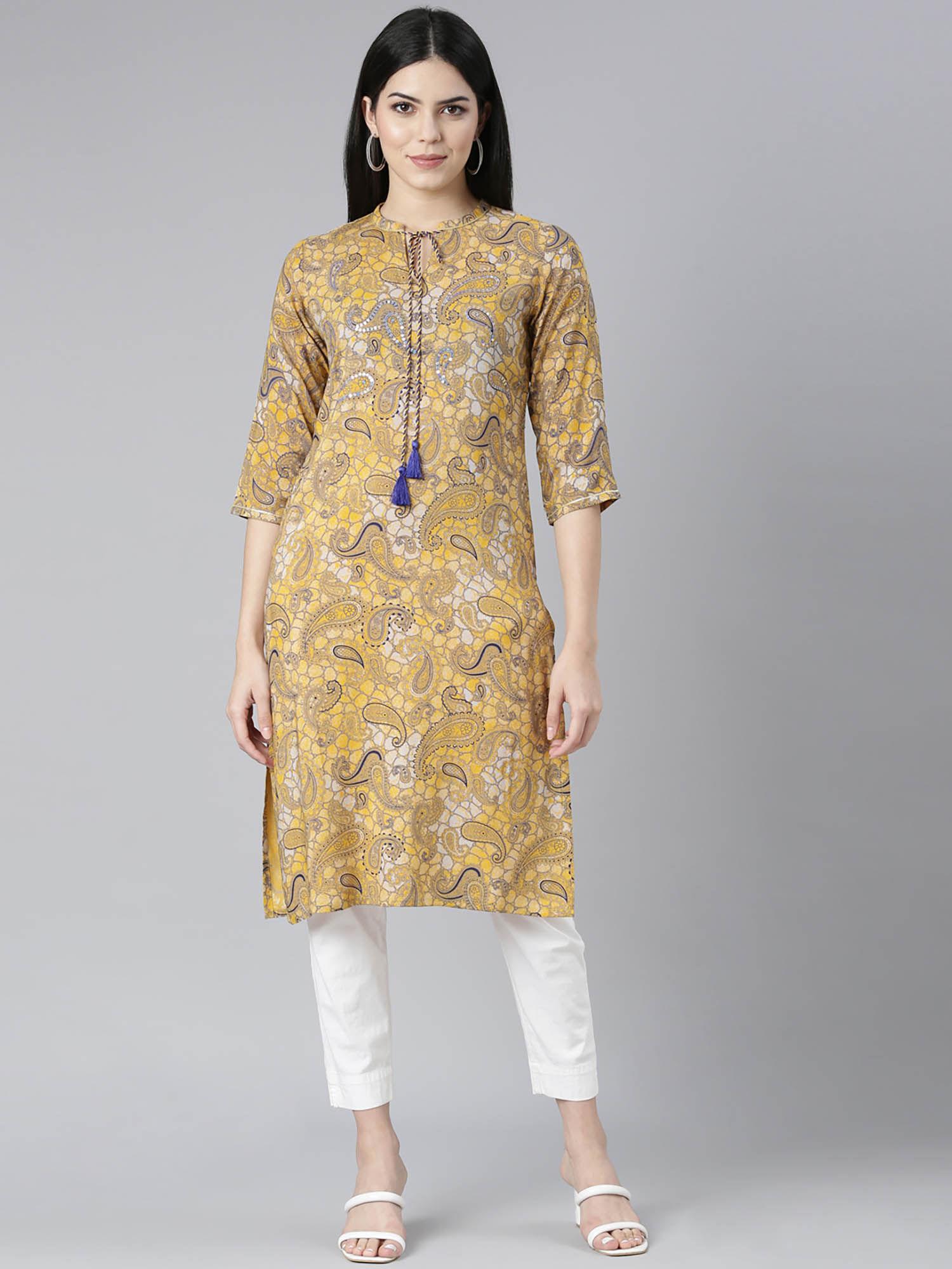 mustard paisley printed kurta