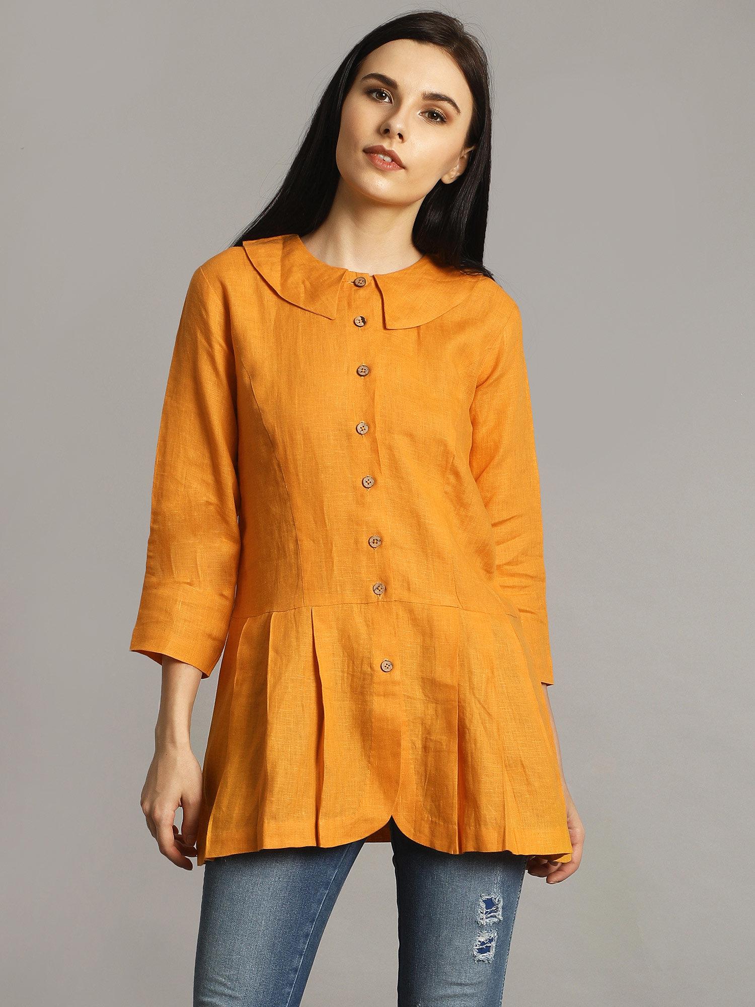 mustard peter pan neck tunic