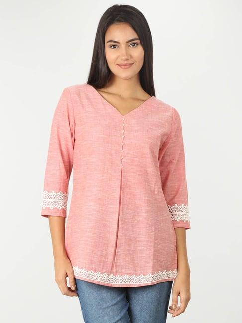 mustard pink cotton textured top