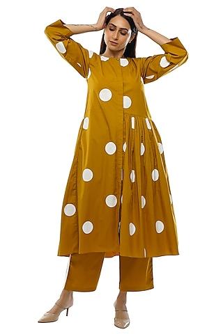 mustard poplin cotton printed tunic set