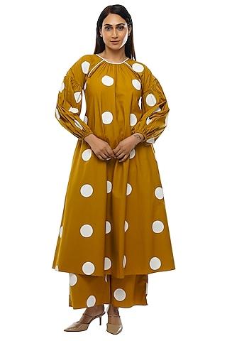 mustard poplin cotton printed tunic set