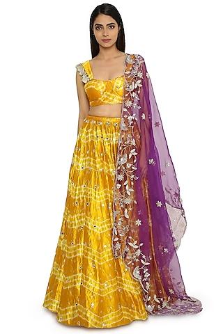 mustard printed & embroidered lehenga set