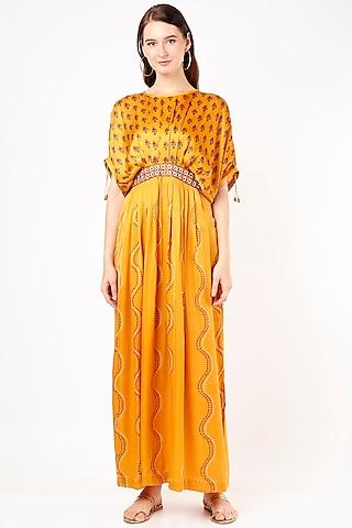 mustard printed dress