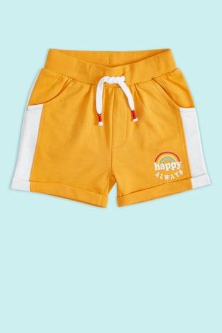 mustard printed knee length casual baby regular fit shorts