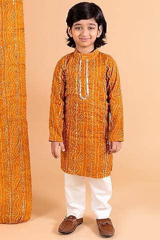 mustard printed kurta set for boys