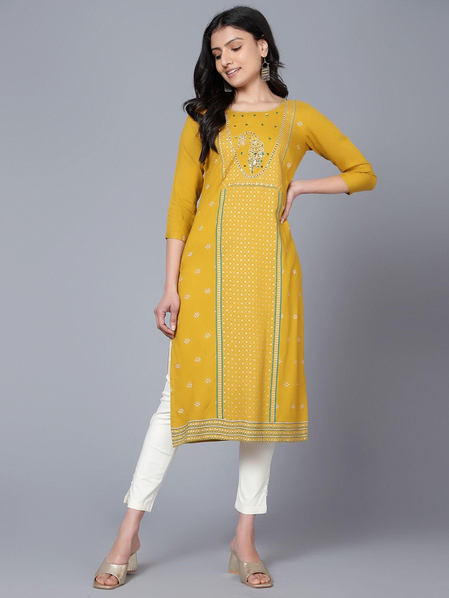 mustard printed kurta