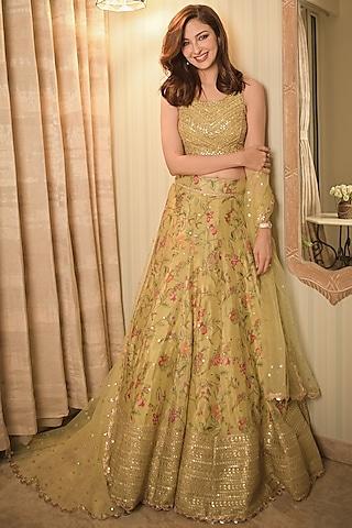 mustard printed lehenga set